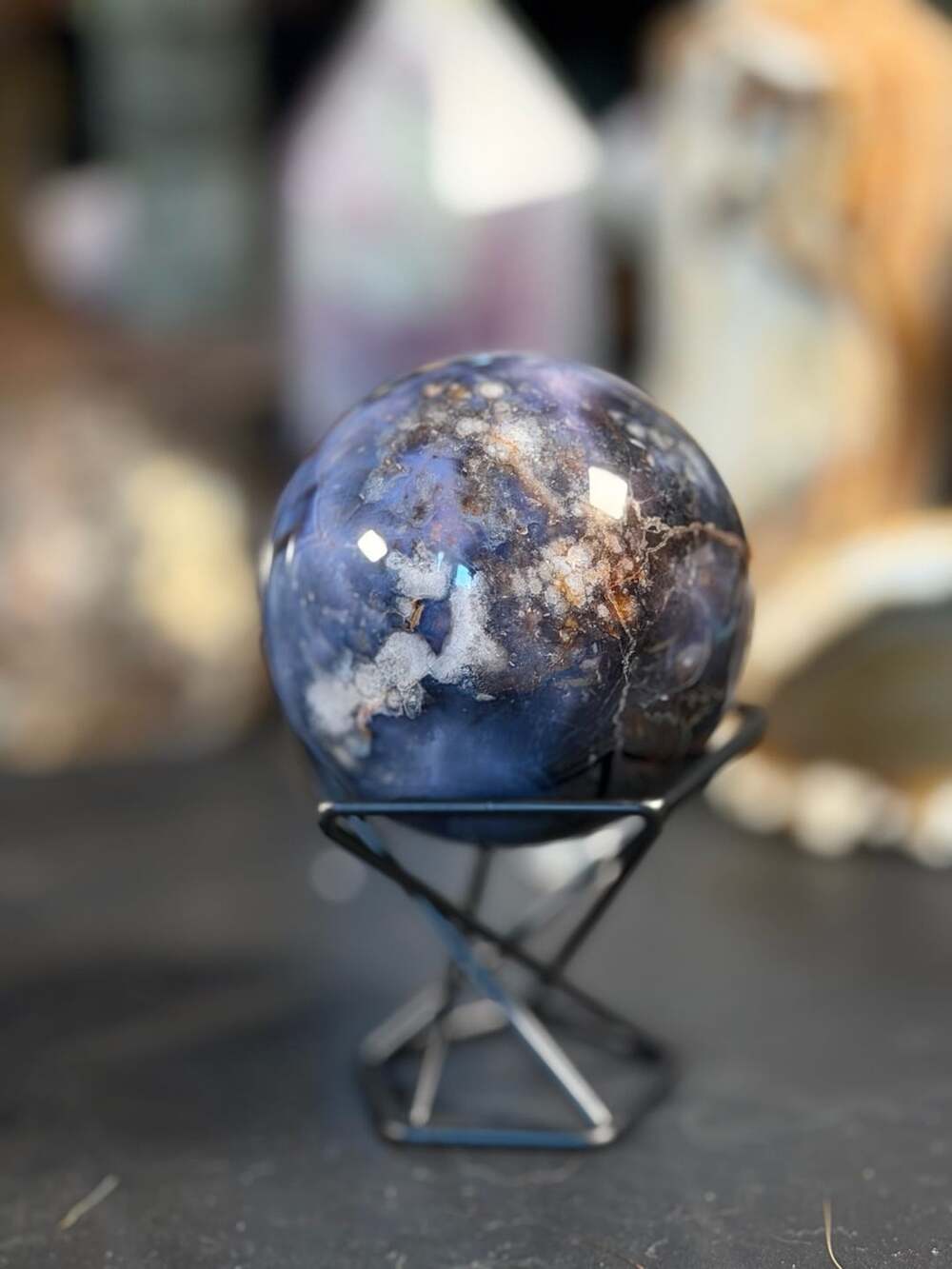 Blue Lotus Flower Blossom Jasper Crystal Sphere